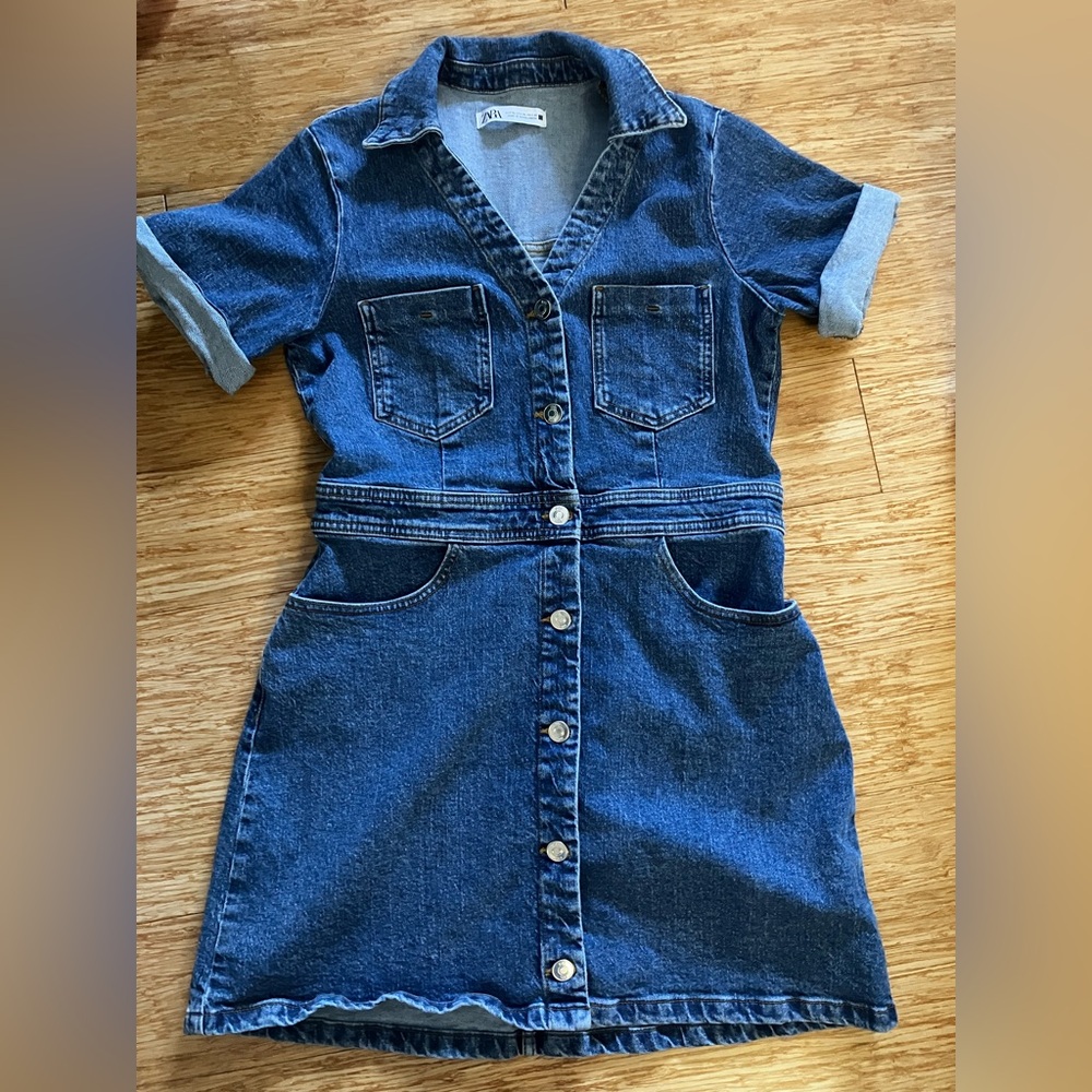Zara denim button up short sleeve, short dress